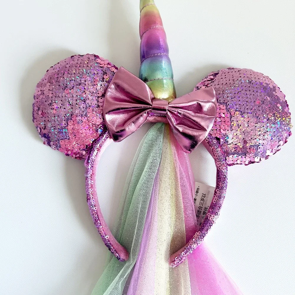Disney Girls‎ Unicorn Rainbow Sequin Pastel Fairycore Ears Minnie Ears Headband
